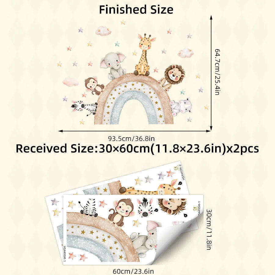 Cute Forest Animals Wall Stickers for Kids Rooms Children Boys Girls Baby Room Decoration Nursery Wallpaper Vinyl Elephant Lion