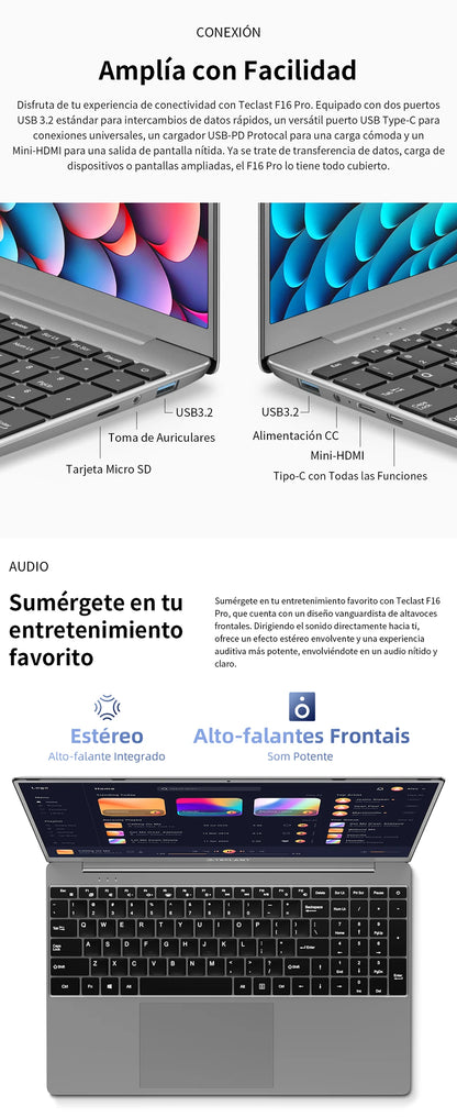 Teclast F16Pro Laptop 15.6 Inches, Backlit Keyboard, for Intel N95, 16Gb Ram 512Gb Rom, 1920X1200 Fhd Ips, Compatible with Mini-Hdmi