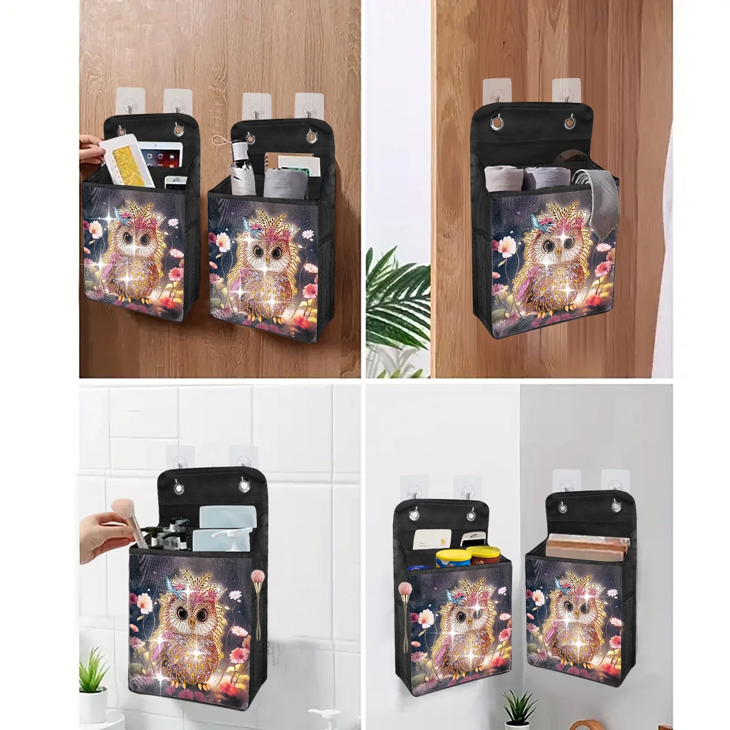1pc/Set DIY Butterfly Diamond Art Hanging Storage Bags Canvas Crystal Rhinestone Cats Diamond Painting Storage Bags for Hanging