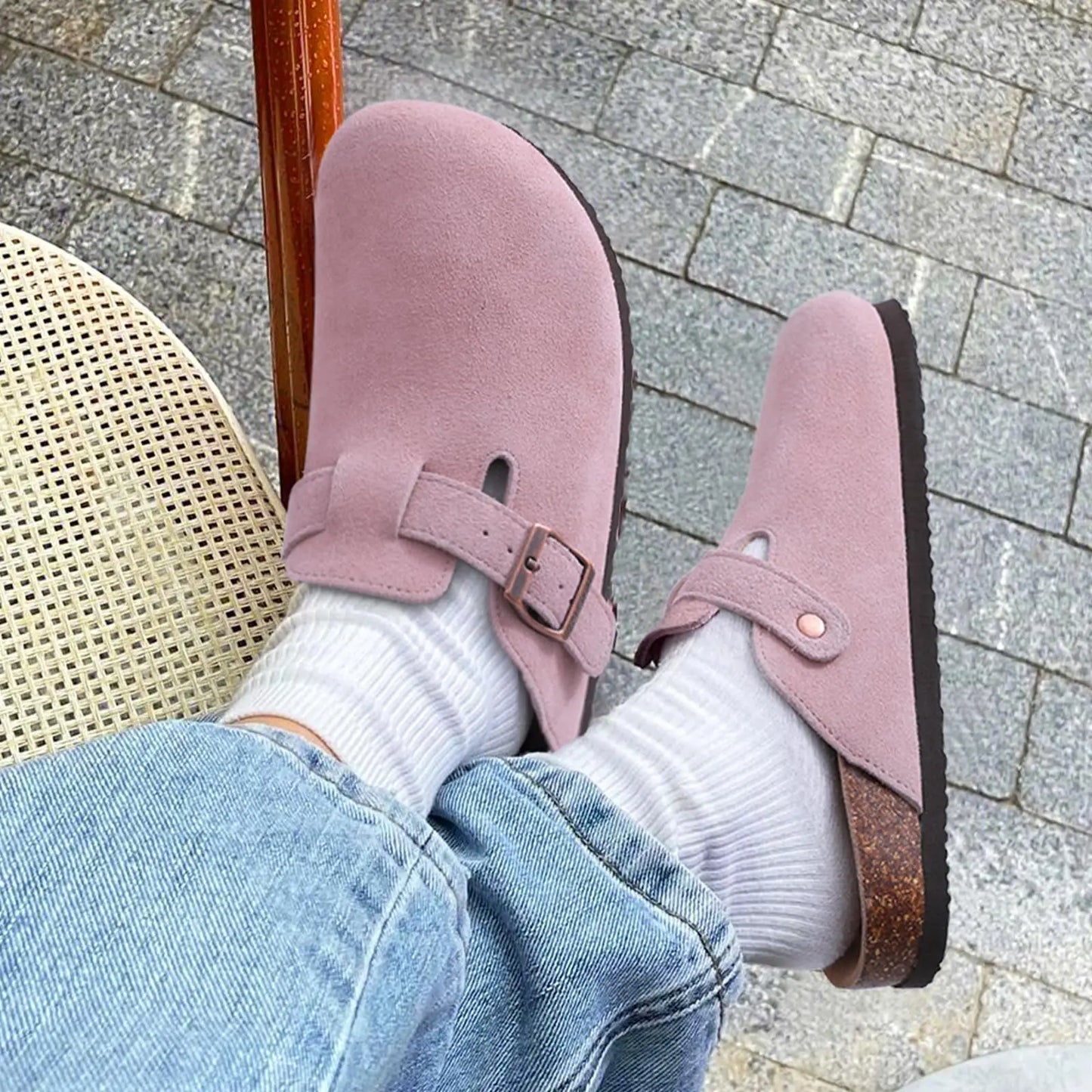 Shevalues Men's Suede Clogs Soft Leather Mules Men New Summer Men Cork Sandals Comfort Slip On Unisex Clogs With Arch Support
