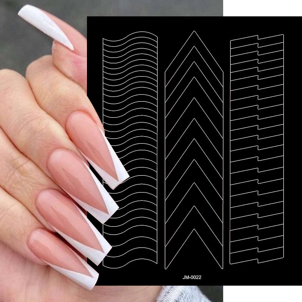 1pcs Curved French Lines Nail Art Stencils Stickers V-shaped Pattern Classic French Nail Decals Drawing Line Aid Nail Sticker To