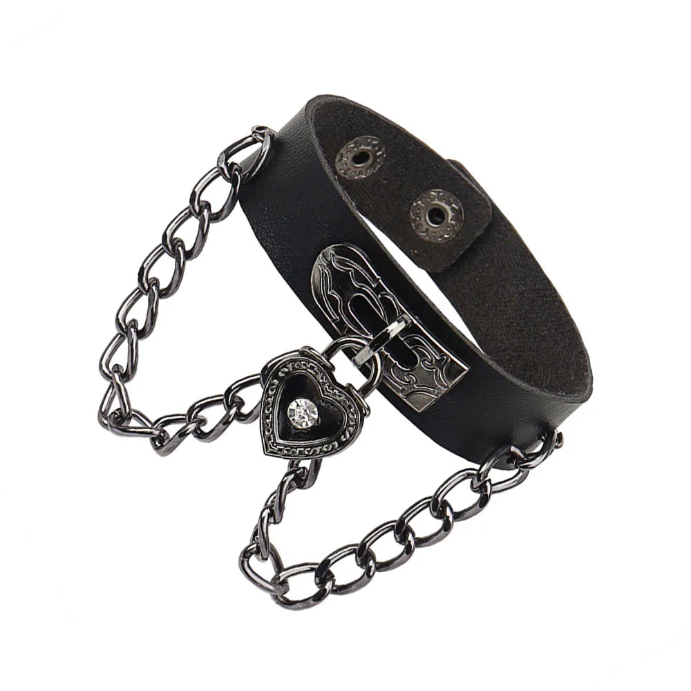 New Punk Dark PU Bracelet For Women Men Hip Hop Rock Chain Multi Layered Bracelet Trend Retro Gothic Jewelry Dancer Accessories