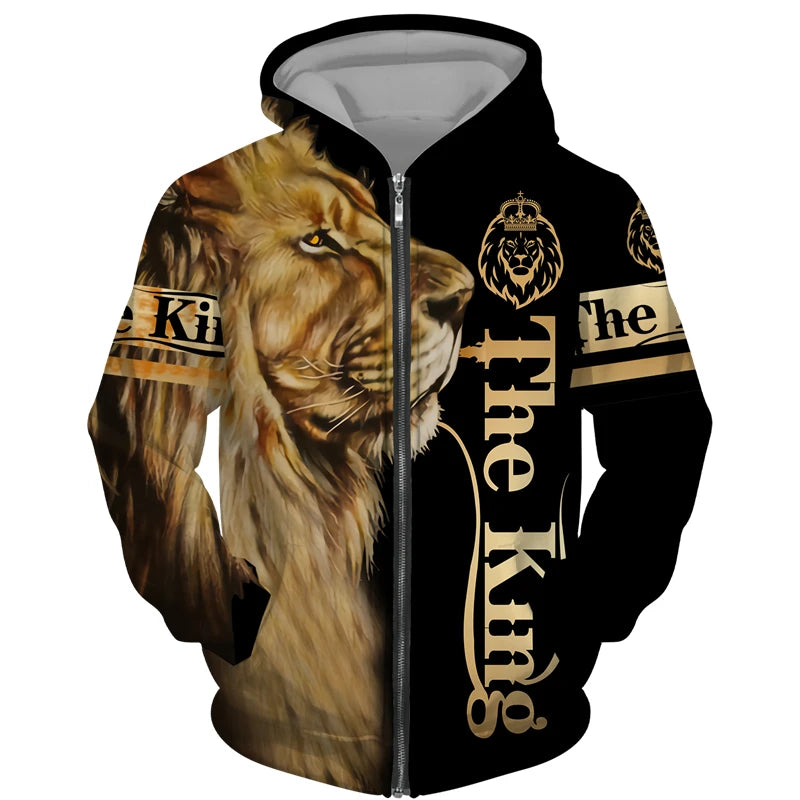 Spring and Autumn Men's Tracksuit 3D The Lion Print Zipper Hoodies Sweatshirts Pants Sets Casual Mens Clothing Women's Tracksuit