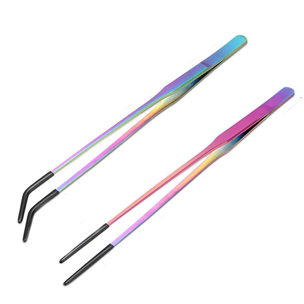 Stainless Steel Reptile Feeding Tongs with Rubber Tips - Straight & Curved Aquarium Pet Tweezers for Safe And Easy Feeding
