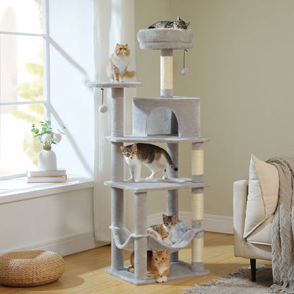 Multi-Level Cat Tree for Indoor Cats Large Cat Tower with Cozy Condo Hammock Sisal Scratching Posts Cat Scratchers Bed Cat Toys