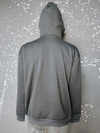 Unisex Plain Hooded Zip Up Sweatshirt Autumn Winter Ins Style Couple Matching Pullover Jacket