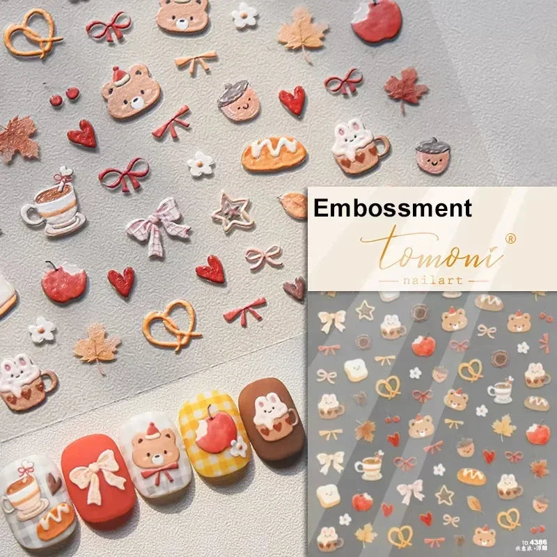 Collage Text English Letter Musical Note Star Graffiti Colorful 5D Love Heart Bowknot Nail Art Sticker Adhesive Manicure Decals
