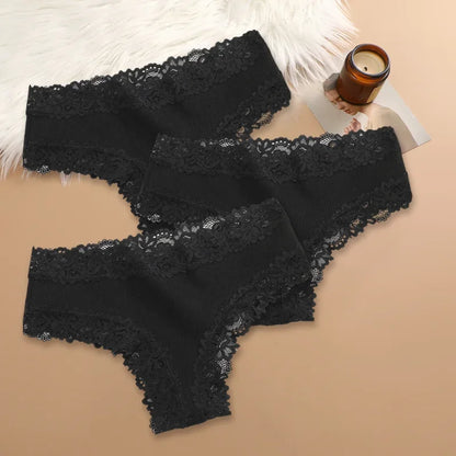 3Pcs/set Women Cotton Lace Panties Floral Intimate Underwear Trendy Patchwork Lace Briefs Female Soft Underpants Lingerie S-XL