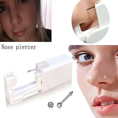 Disposable Nose Piercing Gun Kit with Built-in White Diamond Stud Personal Nose Body Piercing Tool Nose Ring Piercer