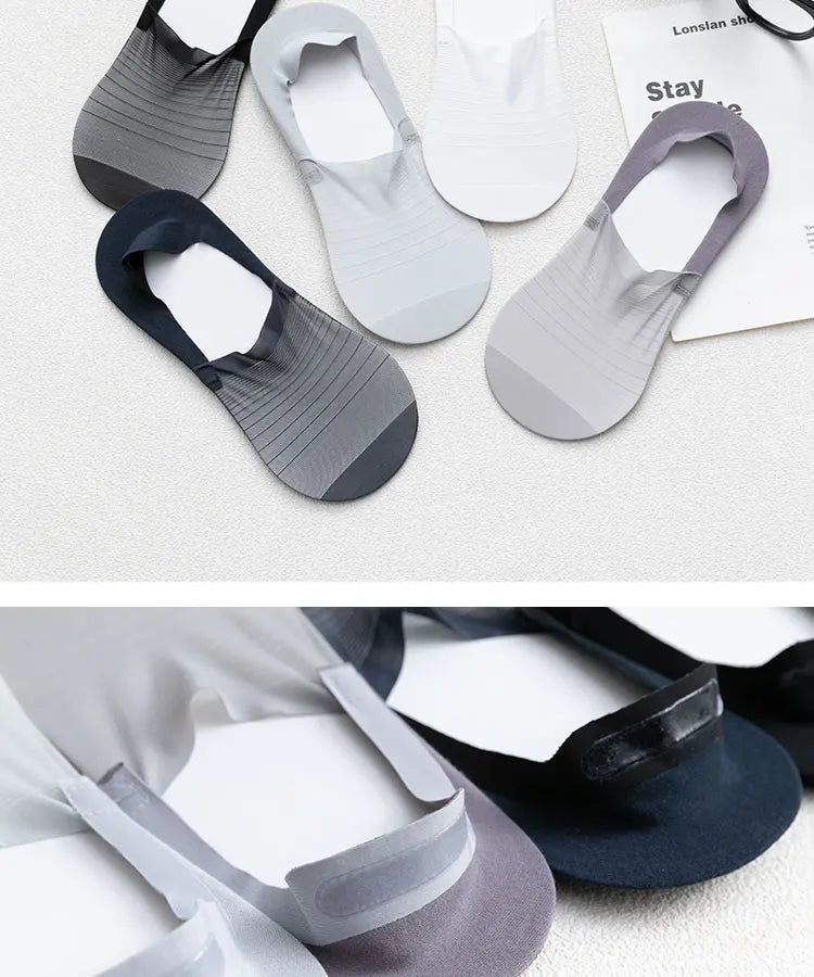 3pairs Men's Socks Summer Ultra-thin Invisible Elastic Silicone Non-slip Boat Sock Mesh Breathable Comfortable No Show Sokken