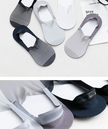 3pairs Men's Socks Summer Ultra-thin Invisible Elastic Silicone Non-slip Boat Sock Mesh Breathable Comfortable No Show Sokken