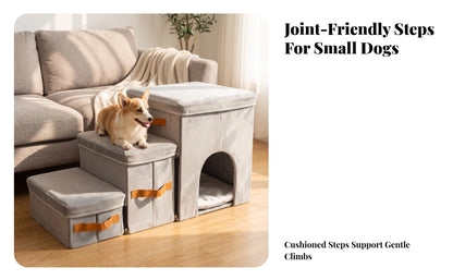 Pet Stairs with House Portable Pet Stairs with Storage Dog Steps with Storage Sturdy Furniture Cozy for Small Dogs, Sofa, Bed