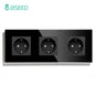 BSEED Touch Light Switch With EU USB Wall Sockets Black Wall Led Switches 1/2/3Gang 1Way Crystal Dark Blue Backlight Wall Switch