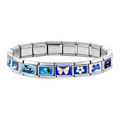 Fashion Blue NO.8 Ball Panda Elephant Cat Flower Italian Charms Fit 9mm Stainless Steel Women Fashion Bracelet DIY Jewelry Gifts