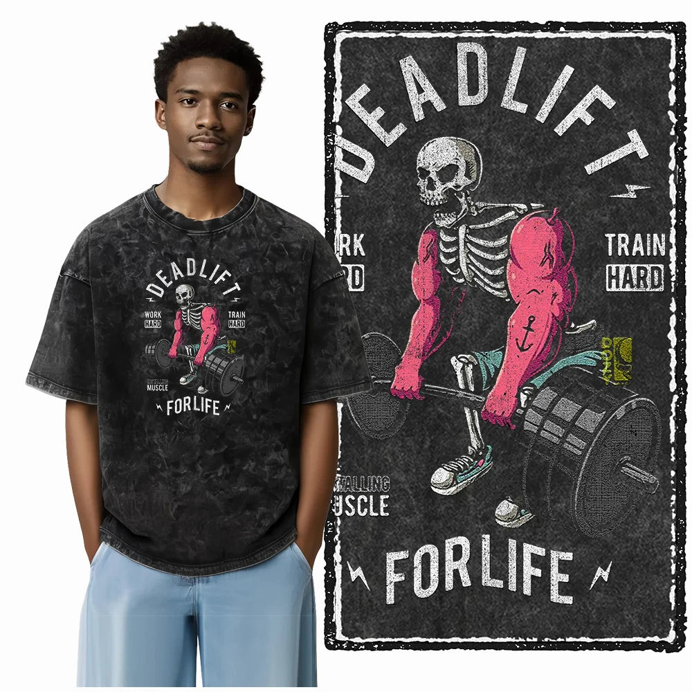 YG BODY BUILDING Printed Cotton Acid Washed Graphic Unisex T Shirt Cool CROSSFIT Streetwear Men Tshirts Big Size Tee for Men