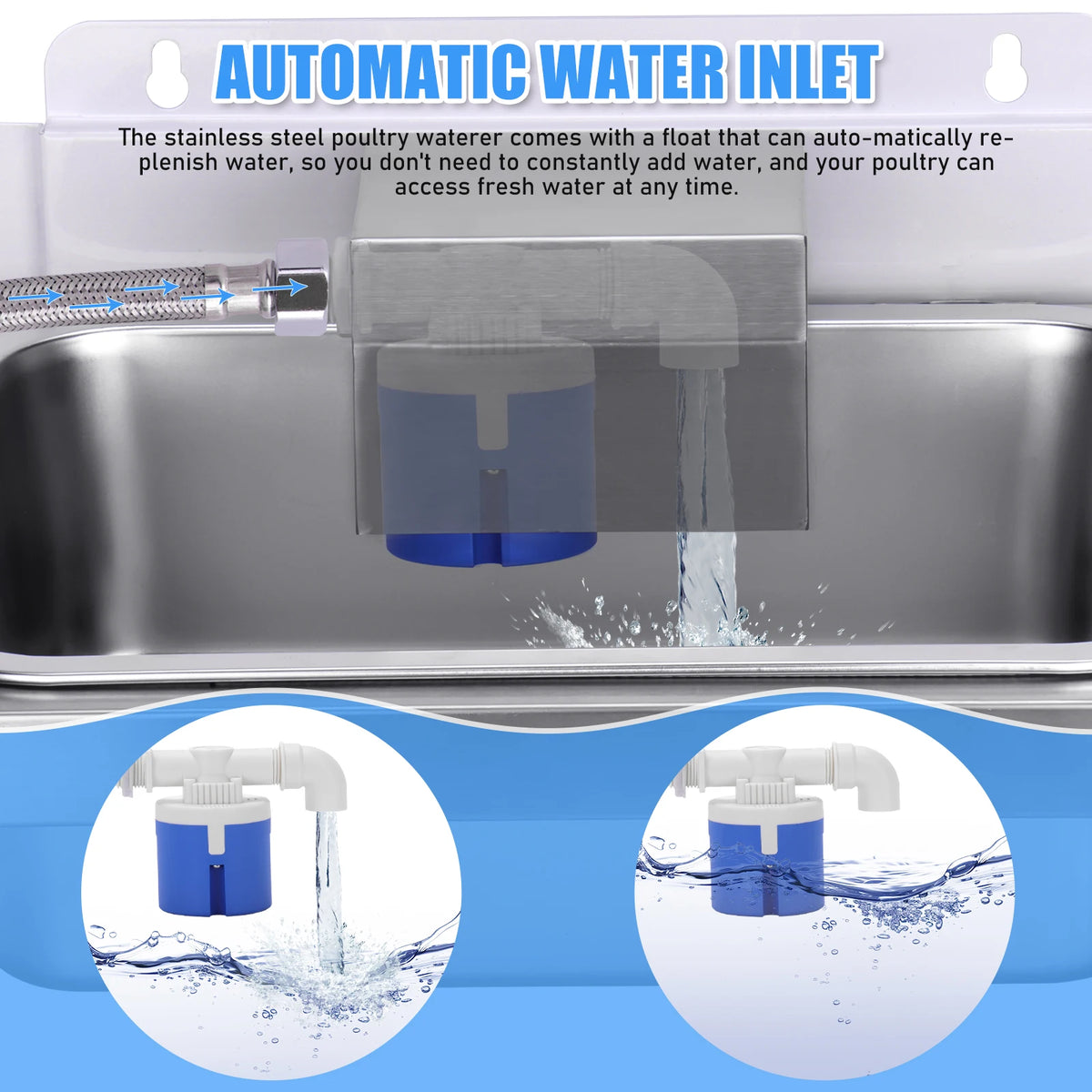 10L Automatic Pet Water Dispenser with 100Cm Metal Hose - Stainless Steel Outdoor Drinking Bowl for Cats, Chickens, And Livestock with Self-Refilling Feature