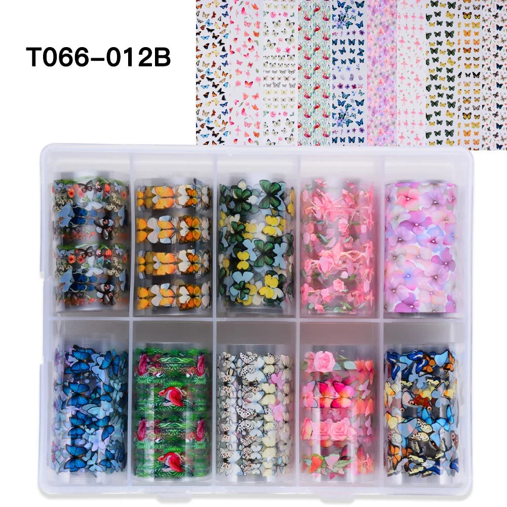 10 Patterns New Metal Nail Foils for Transfer Paper Stickers Floral Chameleon Nails Wraps DIY Water Marble Nail Art Decorations