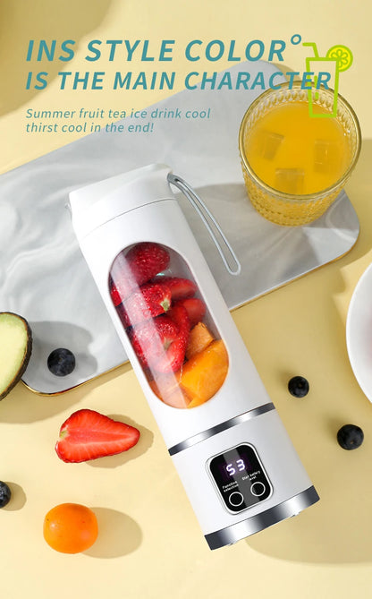 10 Blades Portable Fruit Juicer 450ml Capacity 3 Gears USB Rechargeable Blender Ice Crusher for Shakes and Smoothies Juicer Cup