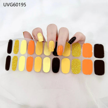 16/20/22Tips Semi-Cured Gel Nail Wraps Full Cover Manicure DIY Waterproof Long Lasting Gel Nail Stickers set for UV Lamp Need