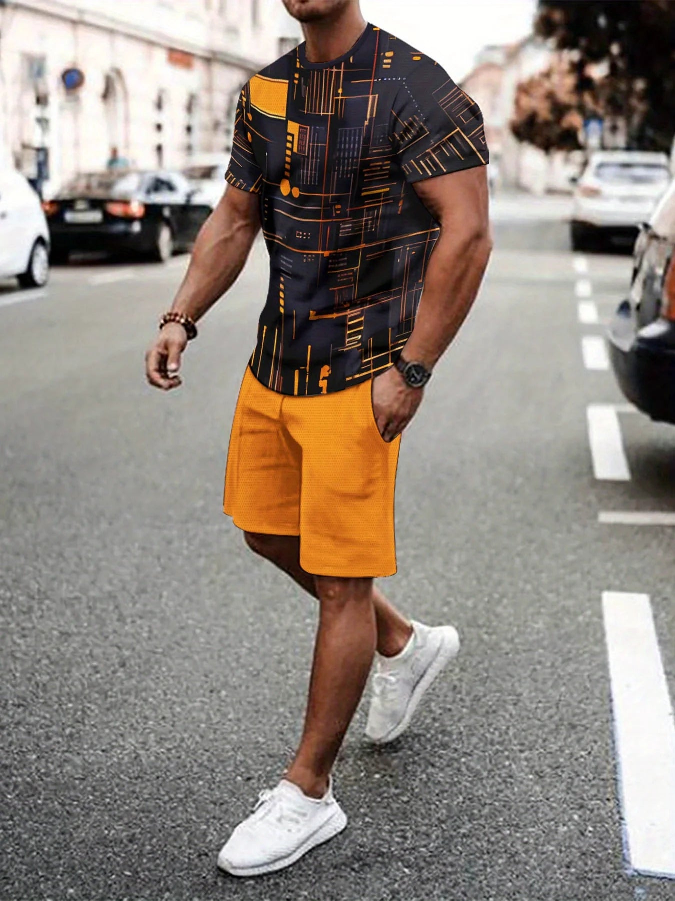 New Plus Size Men's T-shirt And Shorts Set Summer Casual Daily Men's Short Sleeve Top Urban Street Men's Fashion T Shirt Shorts