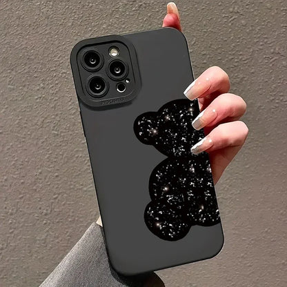 Floral Bear Painting Phone Case For iPhone 17 16 15 14 Pro Max 16E 13 12 11 16 Plus 17 Air Shockproof Soft Silicone Bumper Cover