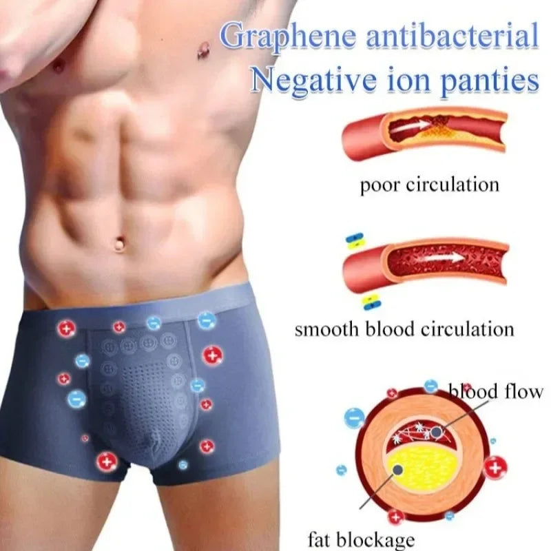 Men’s Boxer Shorts Non-Marking Mid Waist Anion Technology Comfort Underwear Breathable Massage Design Black Men’s Underpants