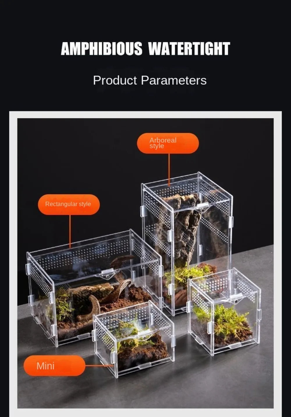 Durable Acrylic Reptile Habitat Anti-Escape Multiple Size Spider Feeding Case Clear Arboreal Lizard Breeding Box for Chameleon