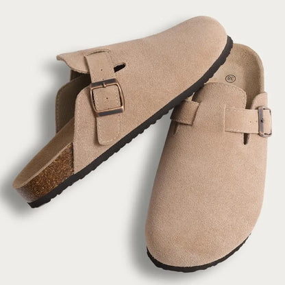 Shevalues Men's Suede Clogs Soft Leather Mules Men New Summer Men Cork Sandals Comfort Slip On Unisex Clogs With Arch Support