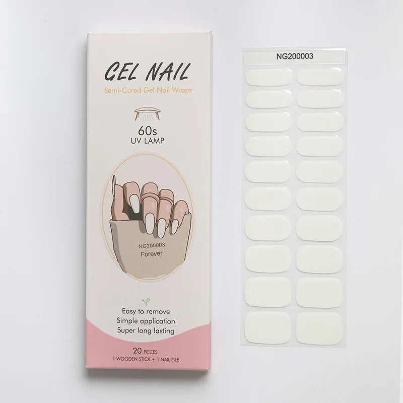 16/20/22Tips Semi-Cured Gel Nail Wraps Full Cover Manicure DIY Waterproof Long Lasting Gel Nail Stickers set for UV Lamp Need