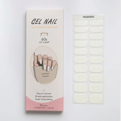 16/20/22Tips Semi-Cured Gel Nail Wraps Full Cover Manicure DIY Waterproof Long Lasting Gel Nail Stickers set for UV Lamp Need