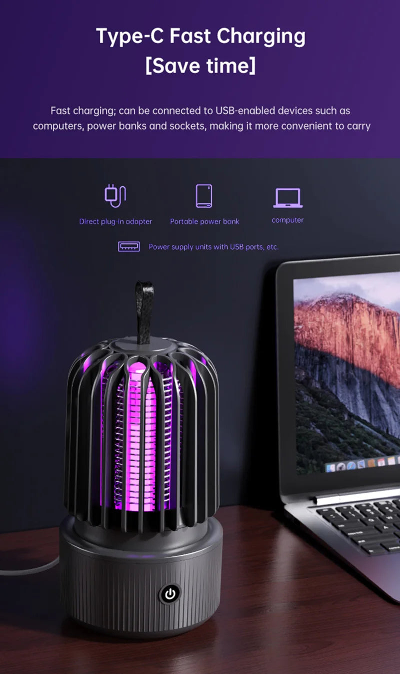 Lenovo Mosquito Killer Lamp Blue UV Light Attract Electric Shock 2-in-1 Bug Zapper 1200mAh Rechargeable For Patio Travel New