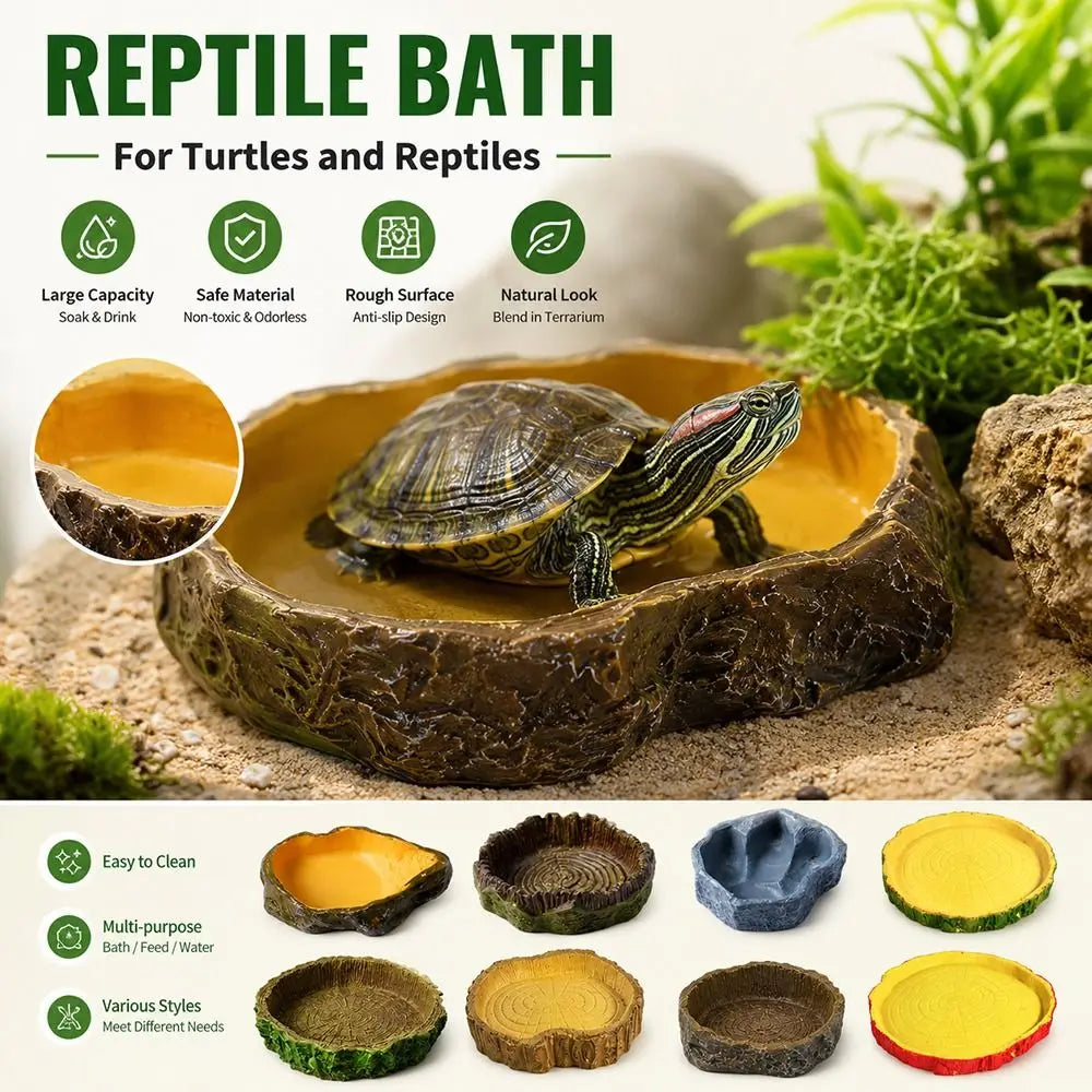 Multi-functional Reptile Feeding Bowl Multicolor Tree Stump Shape Crawler Water Basin Faux Stone Leak Proof