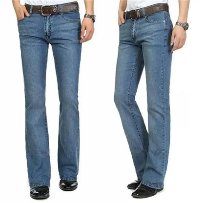 Male Bell Bottom Denim Trousers Slim Black Boot Cut Jeans Men's Clothing Casual Business Flares Pants