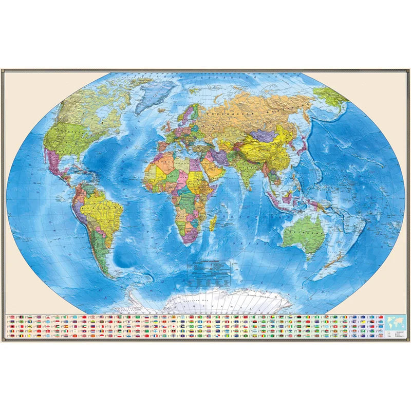 Russian Map-World Map-Political Distribution-with Flag,Art Prints Posters Travel Supplies,for Classroom,Home Decor