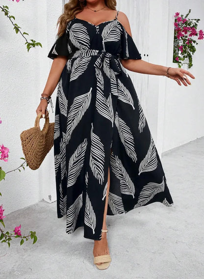 Plus Size Large Size Fashion Floral Print Women's Strap Dress Comfortable Casual Long Skirt Polyester Fabric Commute Style Th...