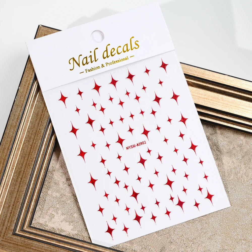 Black White Star 3D Nail Art Sticker Y2K Pentagram Self-Adhesive Decals Laser Shiny Glitters Starlight Manicure Ornaments Slider