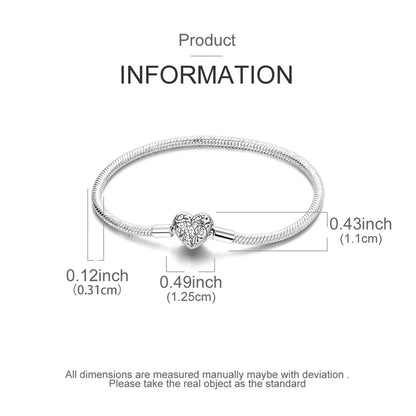 Original 925 Sterling Silver Bracelets 17-20CM Love Heart Flowers Butterfly Charms Beads Bracelet For Women Fashion Jewelry Gift