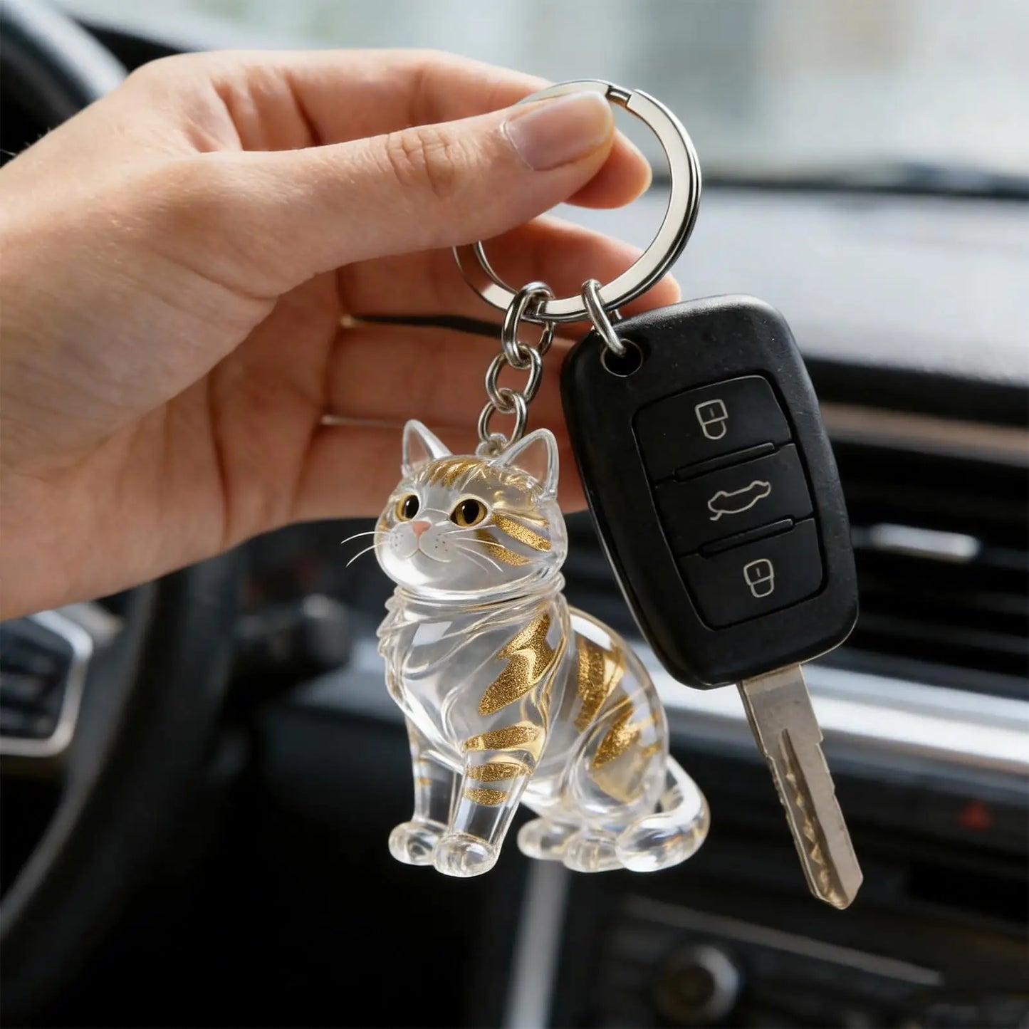 Cute Animal Fur Capsule Keychain, Transparent Cat Hair Bag Pendant, Souvenir Collection and Gift Decorative Accessory