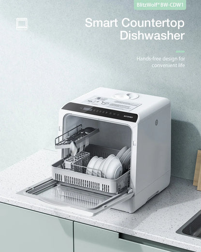 BlitzHome BH-CDW1 Smart Portable Countertop Dishwasher with APP Control 4-6 Sets Big Capacity Dual Water Inlet Modes Washers