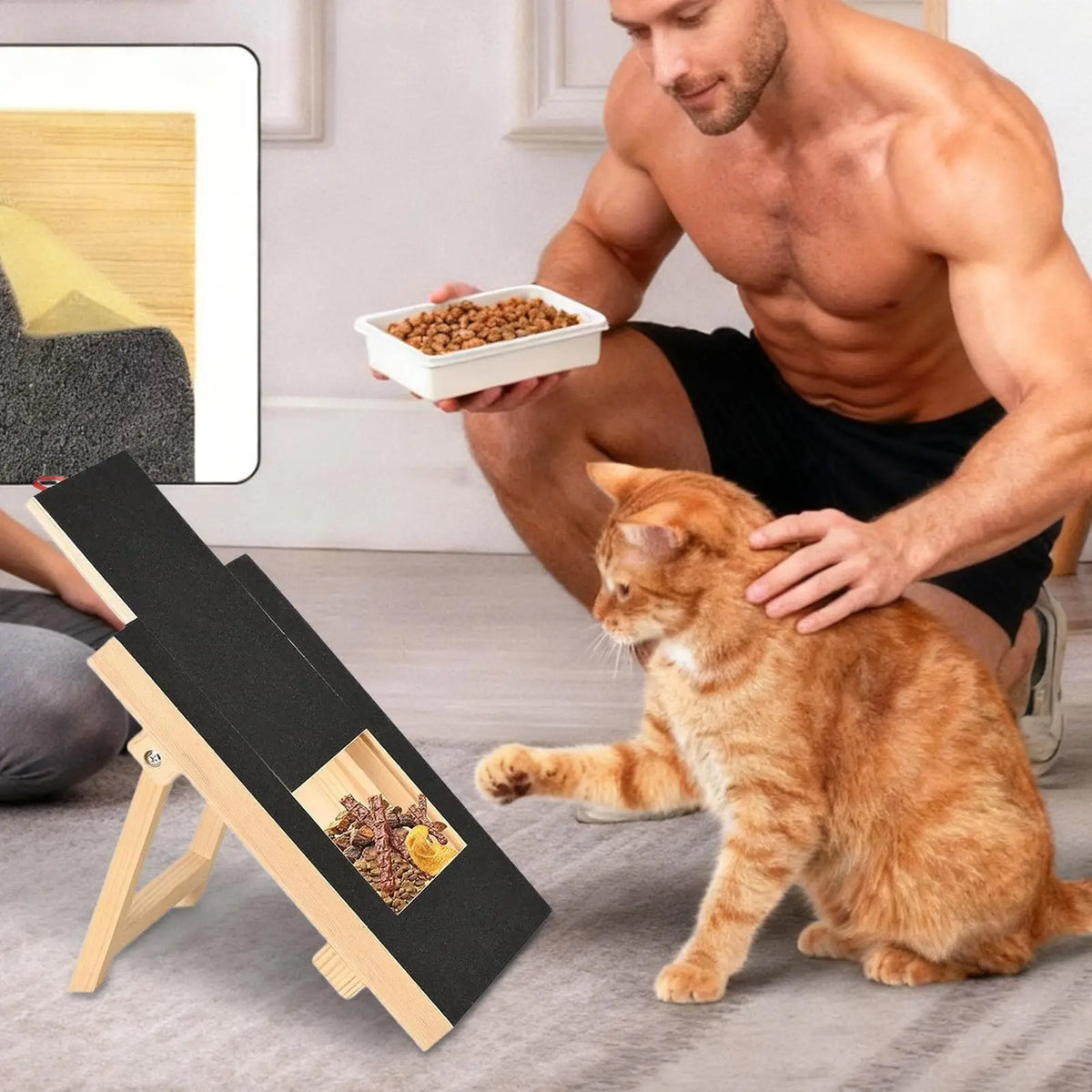 Dog Nail Scratch Board With Stand Wooden Pull-out Dog Scratching Post With Treat Box Pet Durable Dog Paw Repair Board For dog