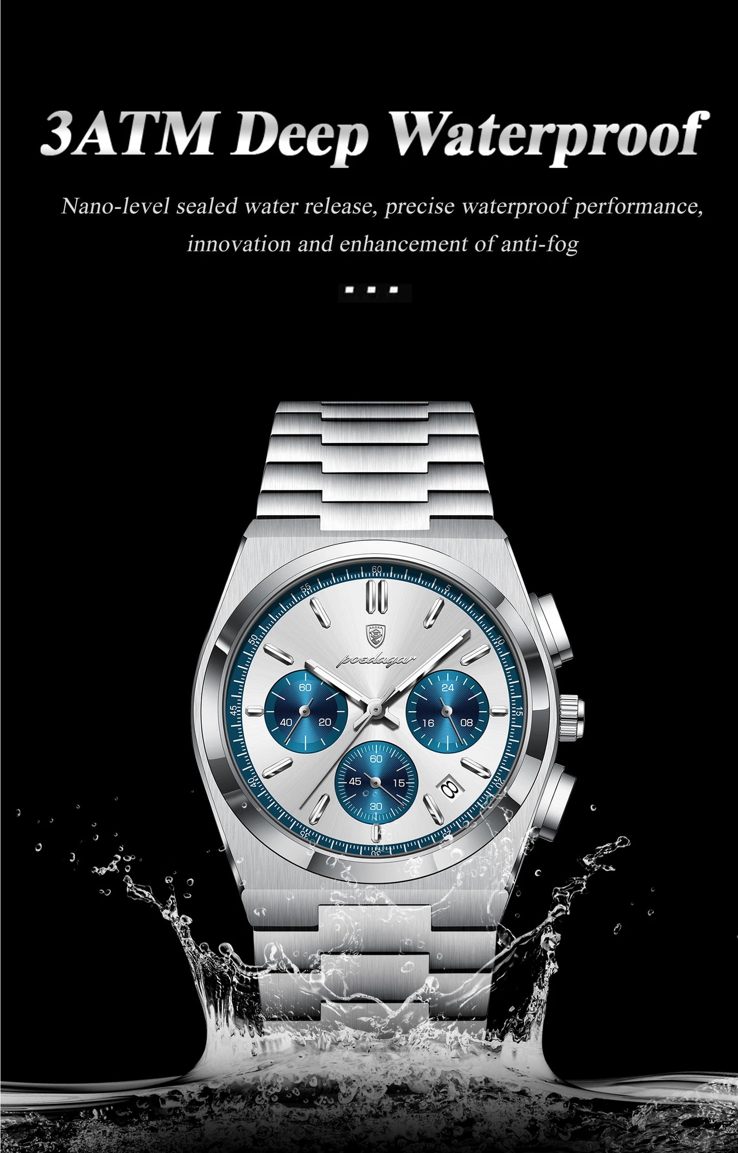 POEDAGAR Luxury Man Watch Chronograph Date Stainless Steel Sport Men Wristwatch Waterproof Luminous Fashion Quartz Men's Watches