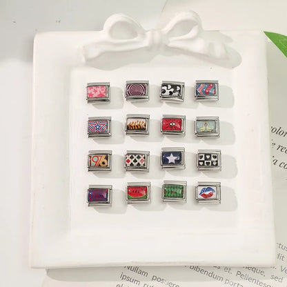 2026 Women Colored Star 1976 Eyes Heart Swan Watermelon Charms Italian Links Fit 9mm Bracelet Stainless Steel DIY Making Jewelry