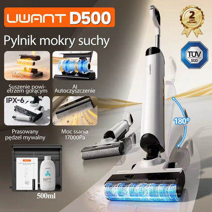 UWANT D500 Wet Dry Vacuum Cleaner 17000Pa Suction 180°Lay-Flat Cordless Mop AI Self-Cleaning 65°C Drying Triple-Sided Edge