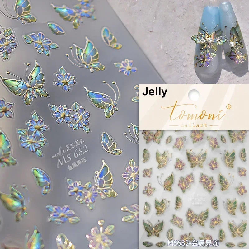 Jelly Butterfly 5D Nail Art Sticker Rhinestone Crystal Charming Shiny Insect Animals DIY Self Adhesive Decoration Manicure Decal