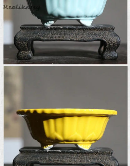 Chinese Style Purple Sand Flowerpot Home Desktop Ceramic Bonsai Pot Small Portable Handmade Succulent Glaze Flower Pots LC373