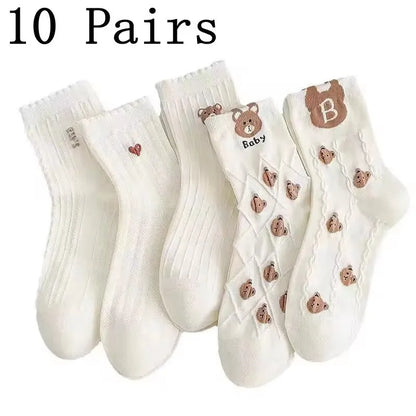 5/10/20 Pairs Men White Cartoon Socks Trendy Versatile Expression Socks With Simple Soft Breathable Comfortable Casual Socks