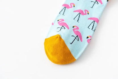 1Pair 35-44 Men Casual Cotton Sock Harajuku Cartoon Flamingo Loving Heart Cute Funny Character Japanese Socks