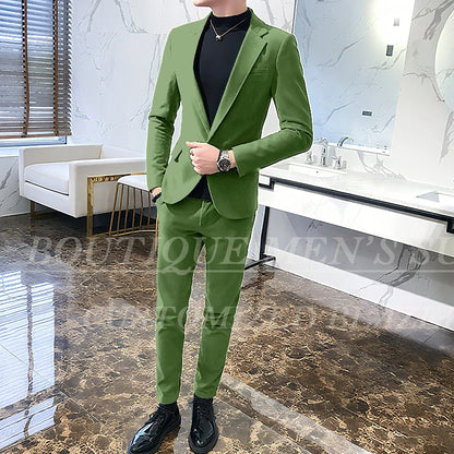 Mens Suits Wine Red Black Green Suits For Man Groom Wedding Velvet Tuxedo Velour Blazer Jackets Pants 2 Piece Costume Homme New