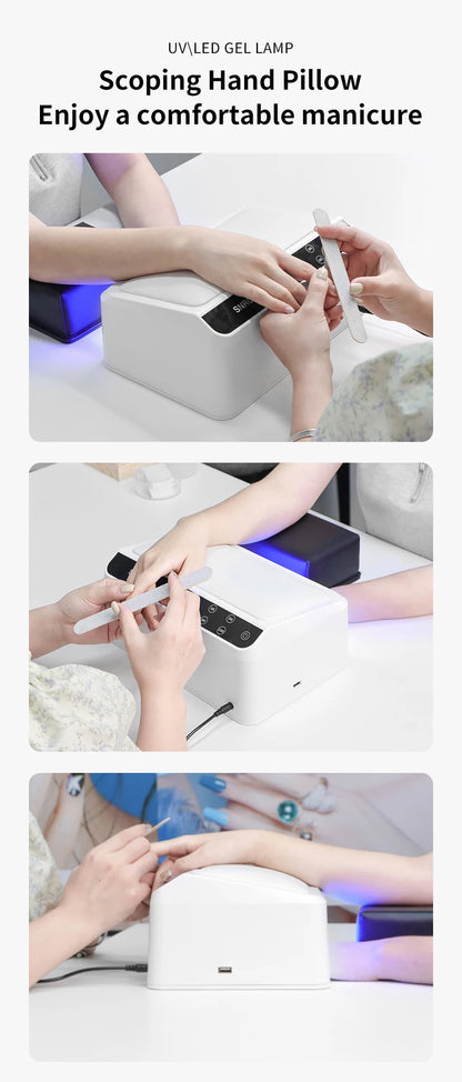 72W Slope Pillow Nail Lamp 66 Beads UV LED Lamp Mirror Base Design Cure All Gels Nail Lamp for Manicure with Free Hand Pillow