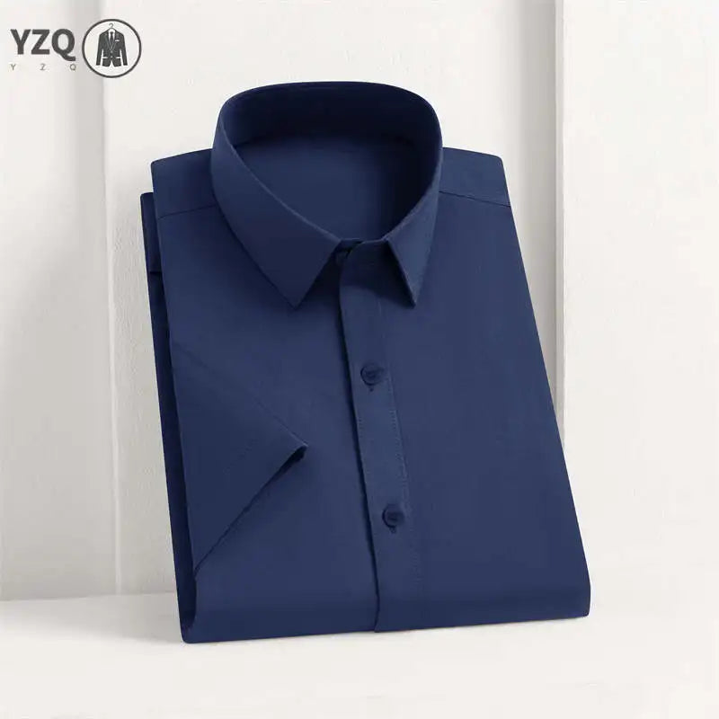 Men's Business Casual Solid Color Short Sleeve Shirt Summer Fashion No Ironing Comfortable Versatile Top for Men